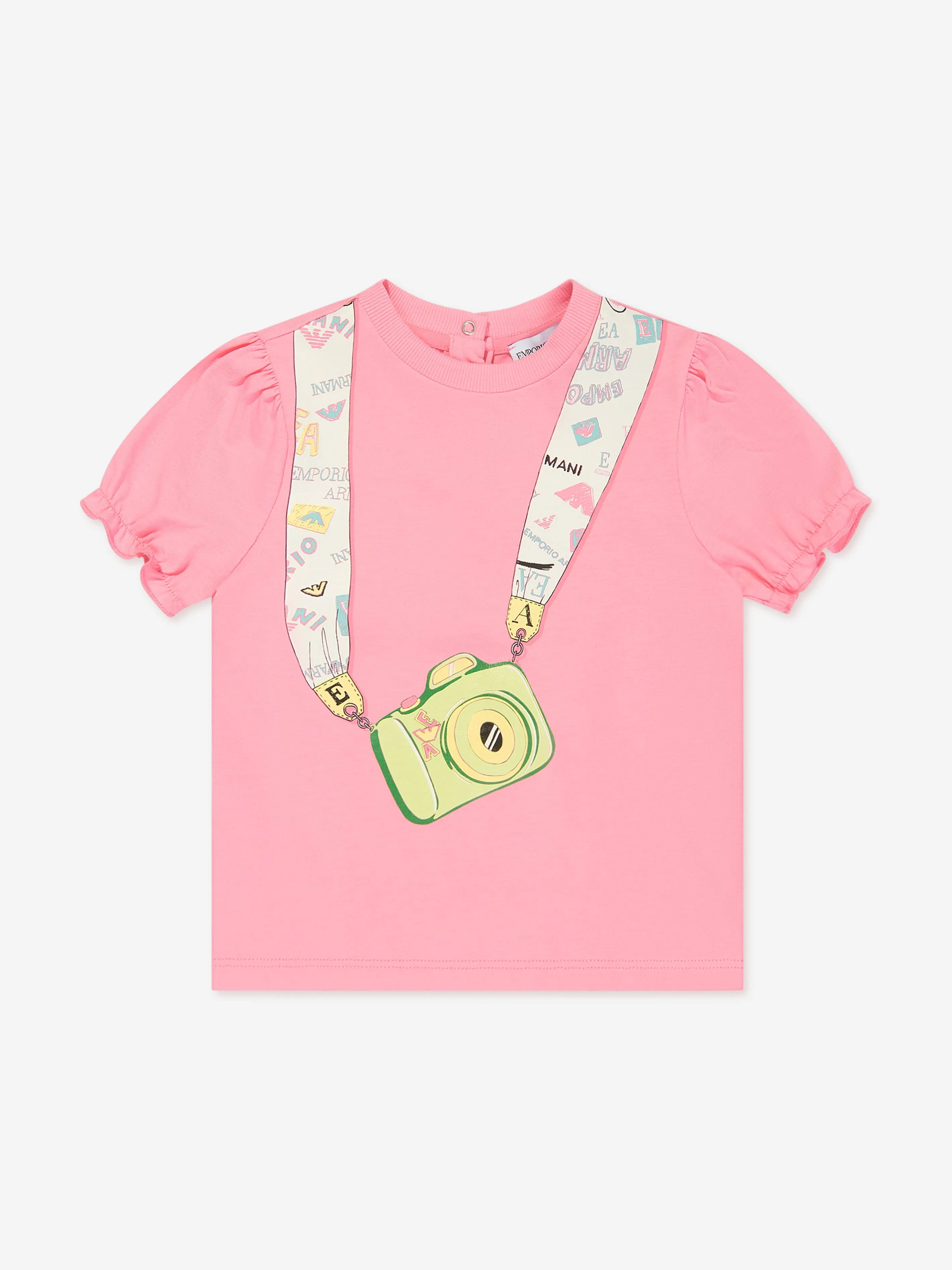 Emporio Armani Baby Girls Camera Print T-Shirt in Pink