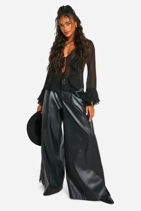 Extreme Wide Leg Faux Leather Pants