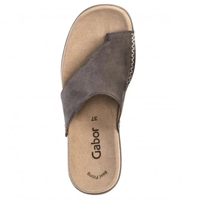 Gabor  Womens 700.13 Lanzarote Stone Grey Leather Toe Loop Mules