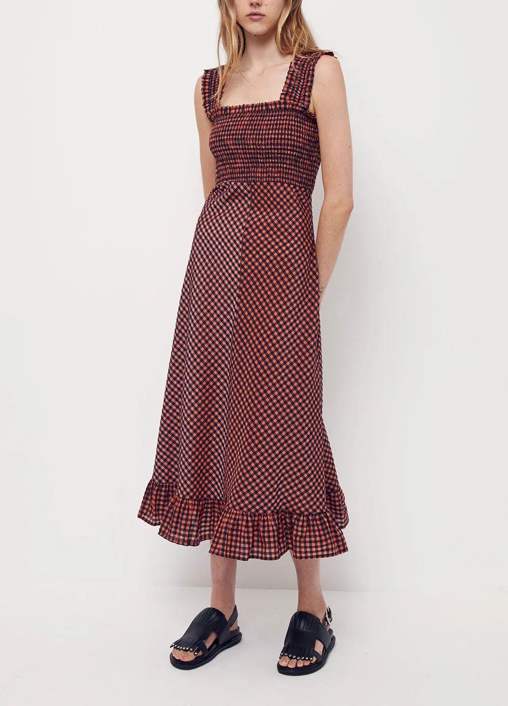 Ganni -  Seersucker Check Maxi Dress - Dress