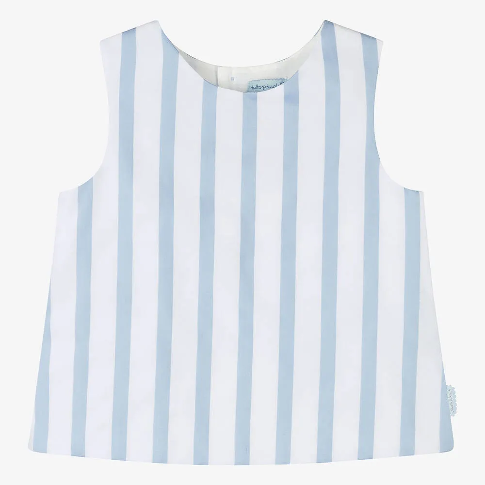 Girls Blue Striped Cotton Sleeveless Top