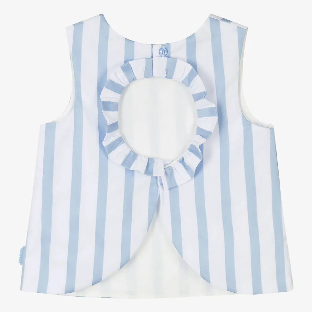 Girls Blue Striped Cotton Sleeveless Top