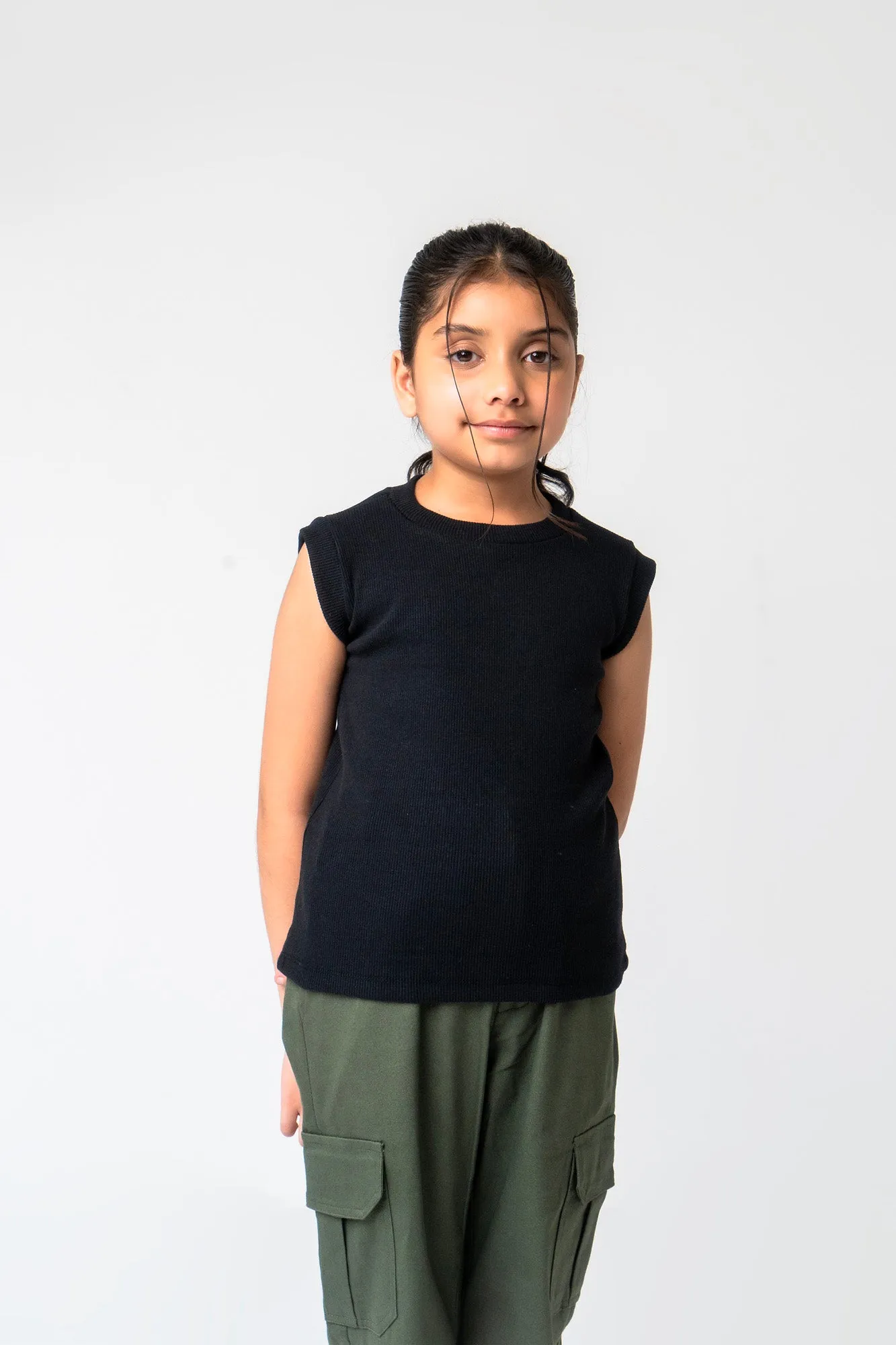 Girls Sleeveless Rib Knit Vest - Black