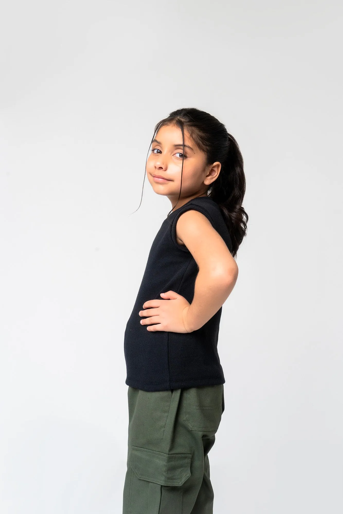 Girls Sleeveless Rib Knit Vest - Black