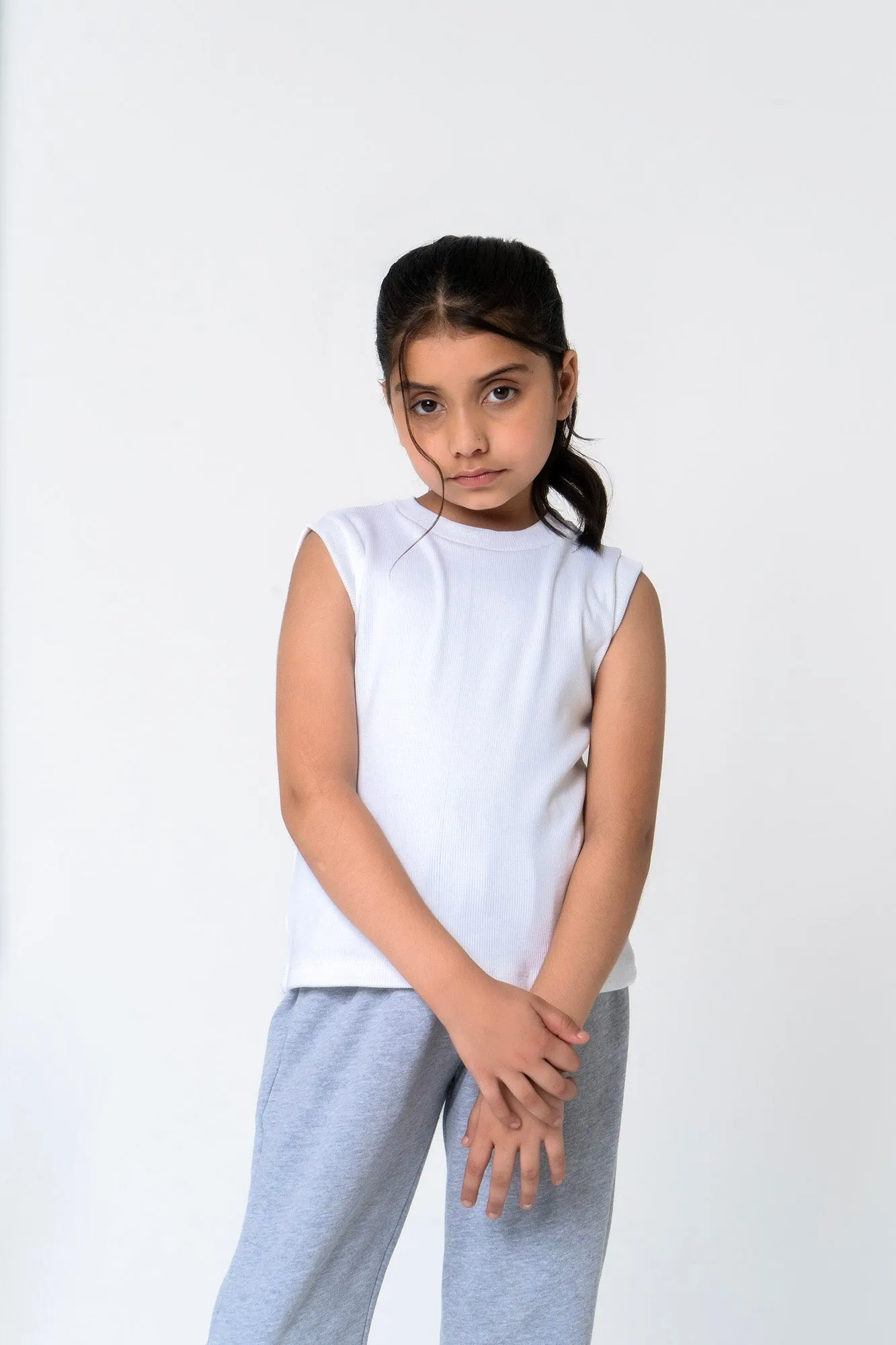 Girls Sleeveless Rib Knit Vest- White