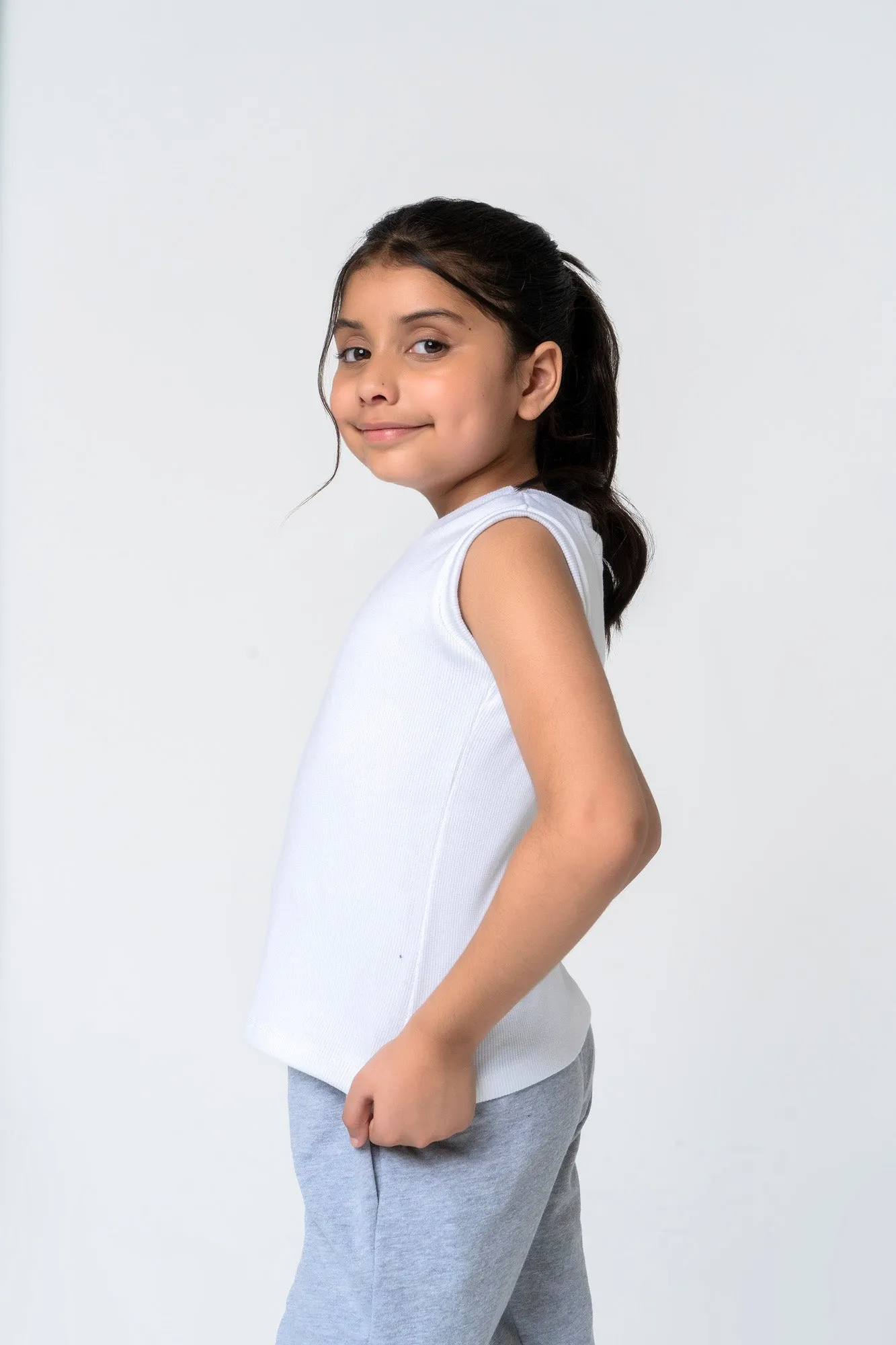 Girls Sleeveless Rib Knit Vest- White