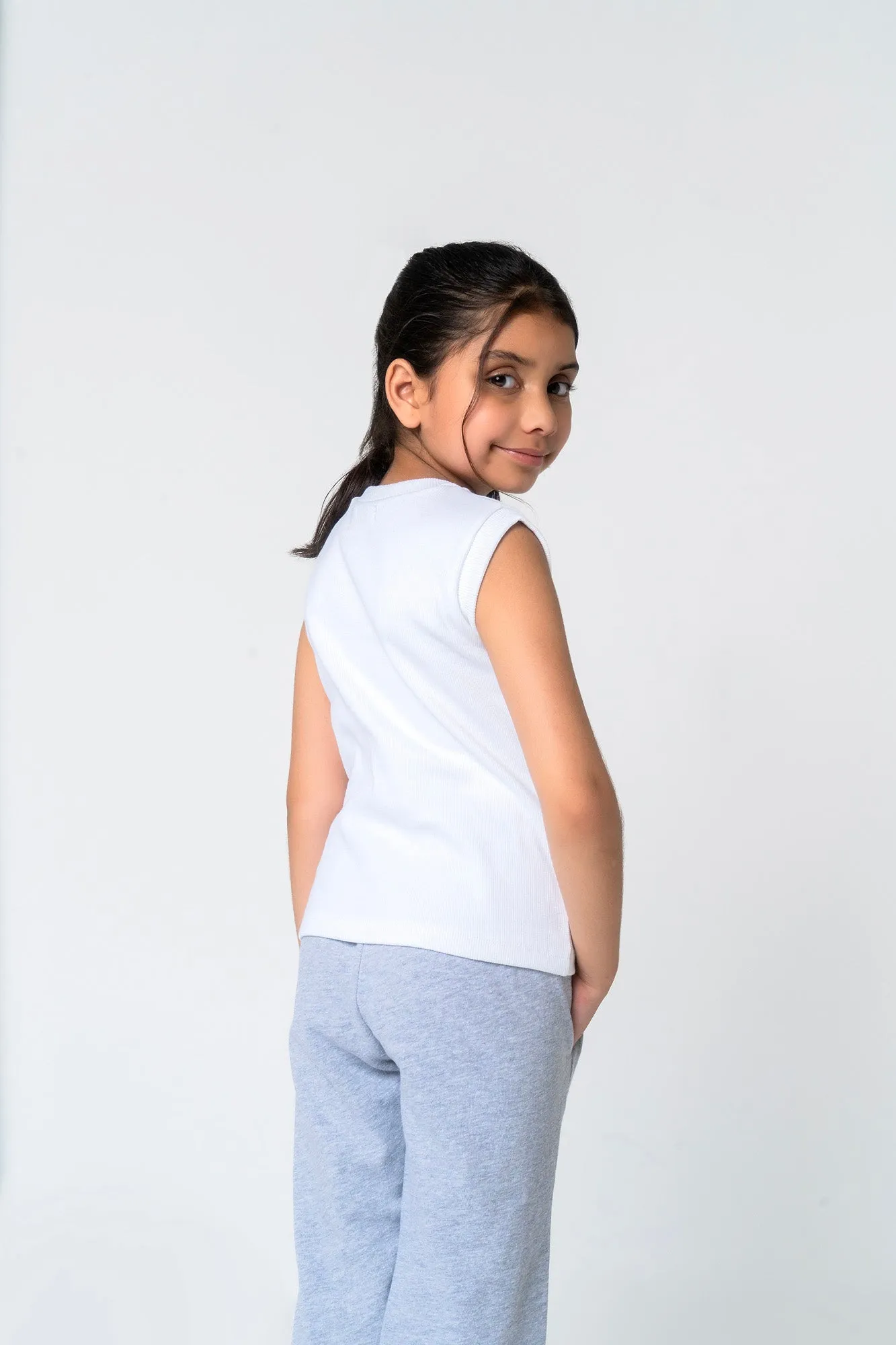 Girls Sleeveless Rib Knit Vest- White