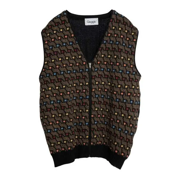 Giuggio (Italy) Jacquard Single Knit Wool Blend Full Zip Vest Bronzite : XL