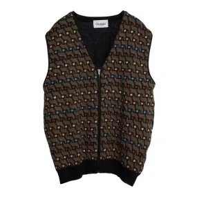 Giuggio (Italy) Jacquard Single Knit Wool Blend Full Zip Vest Bronzite : XL