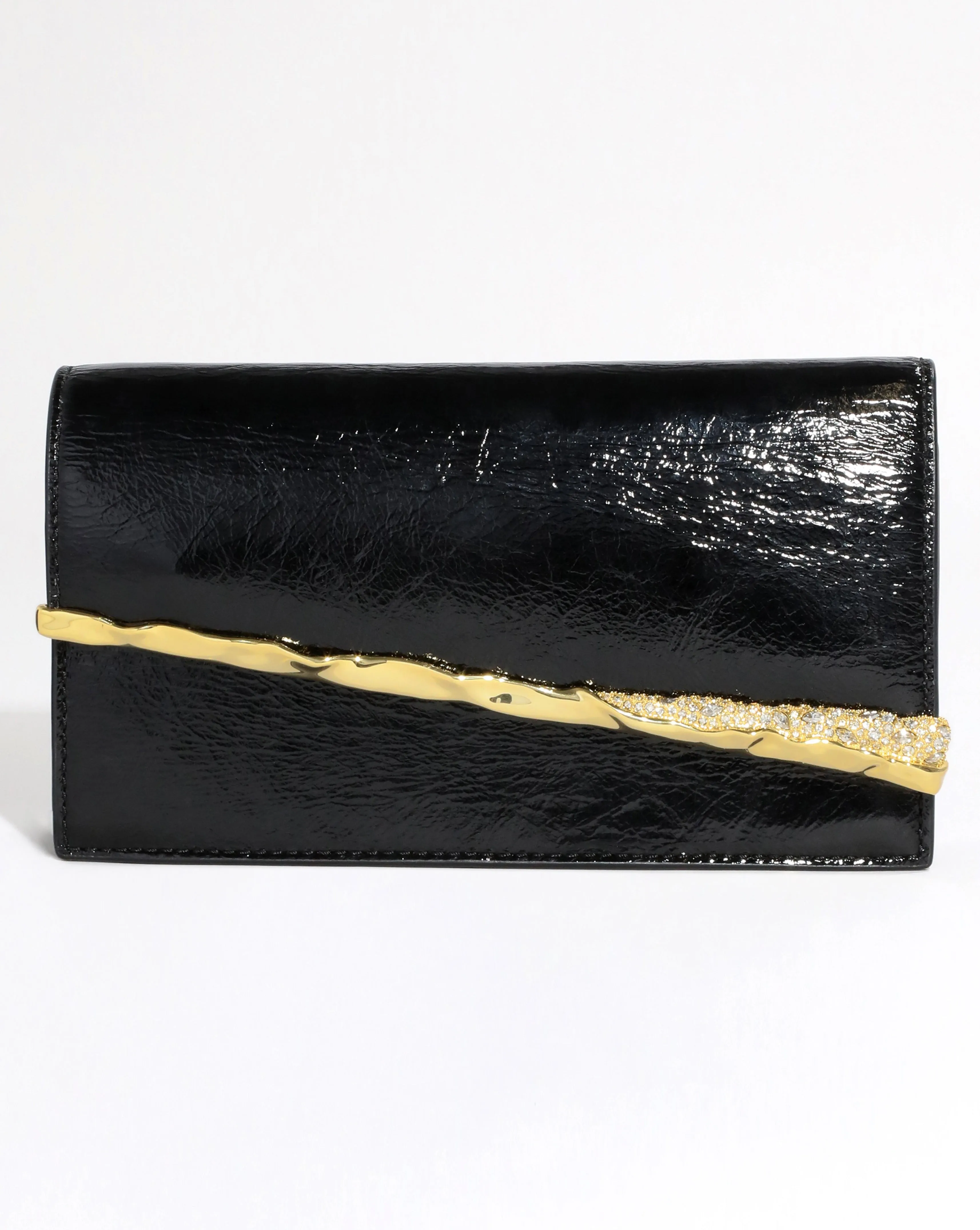 Gold Angular Convertible Crossbody Bag- Black