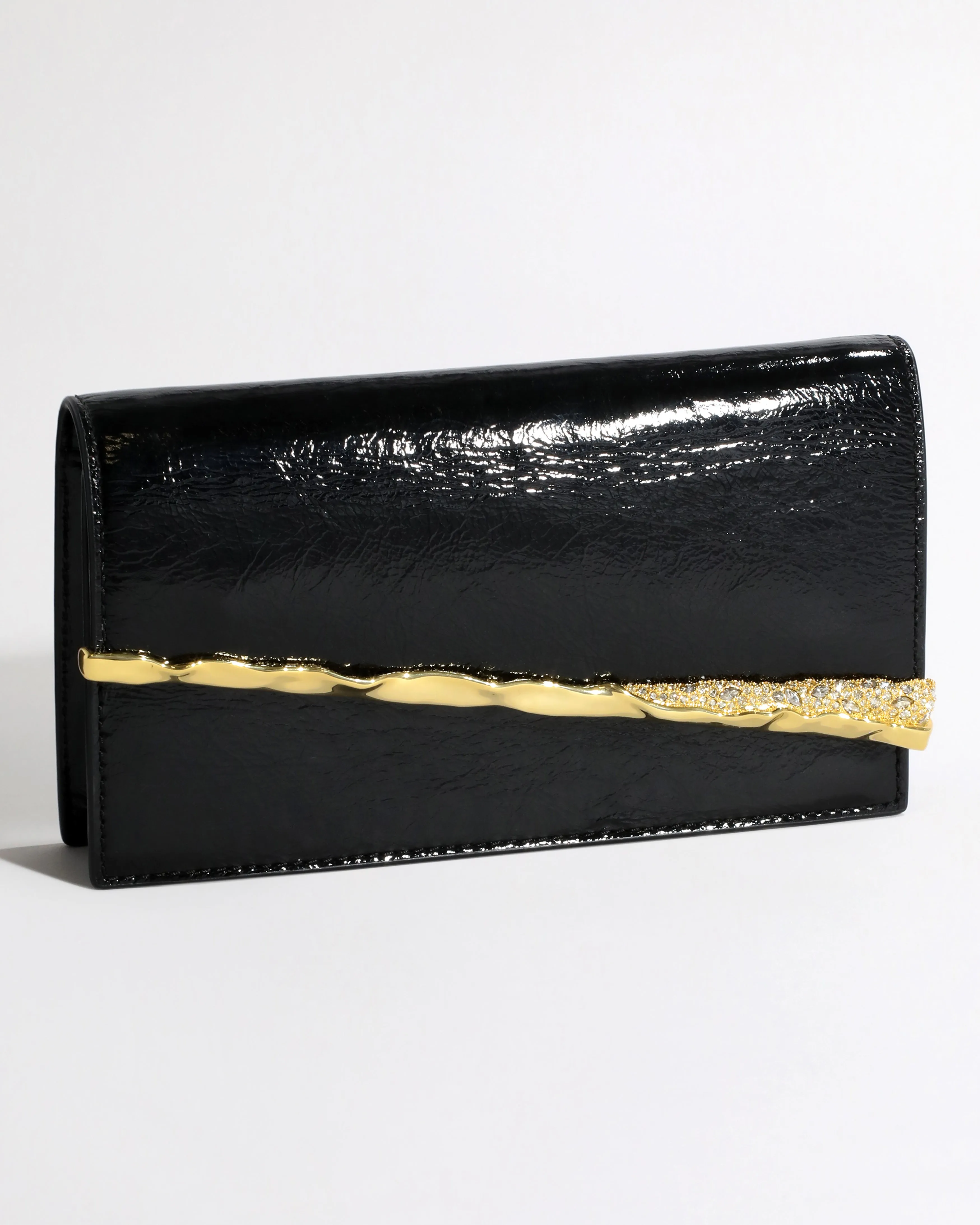 Gold Angular Convertible Crossbody Bag- Black