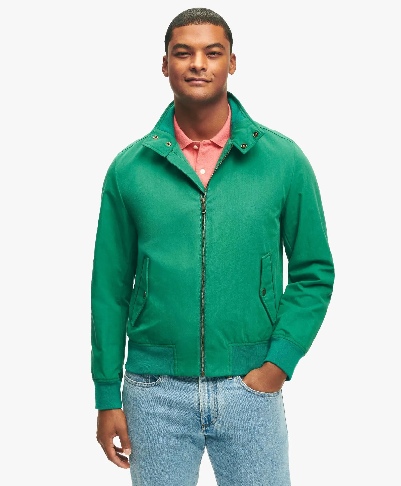 Green Harrignton Jacket in Cotton Blend in Green for Men | Brooks Brothers® UK