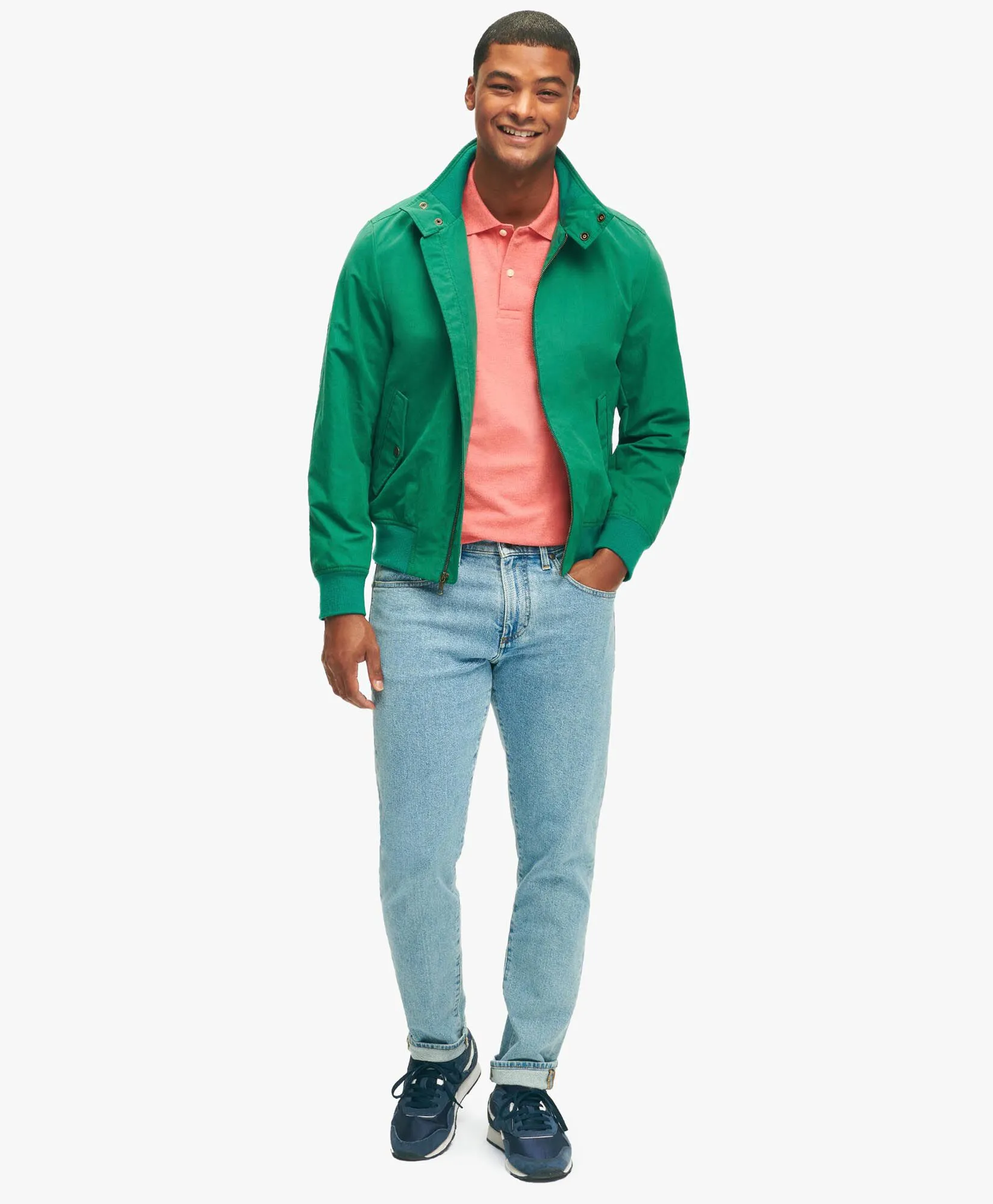 Green Harrignton Jacket in Cotton Blend in Green for Men | Brooks Brothers® UK