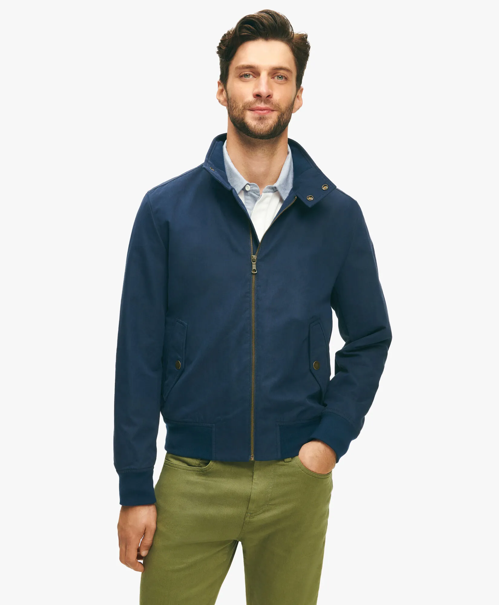 Green Harrignton Jacket in Cotton Blend in Green for Men | Brooks Brothers® UK