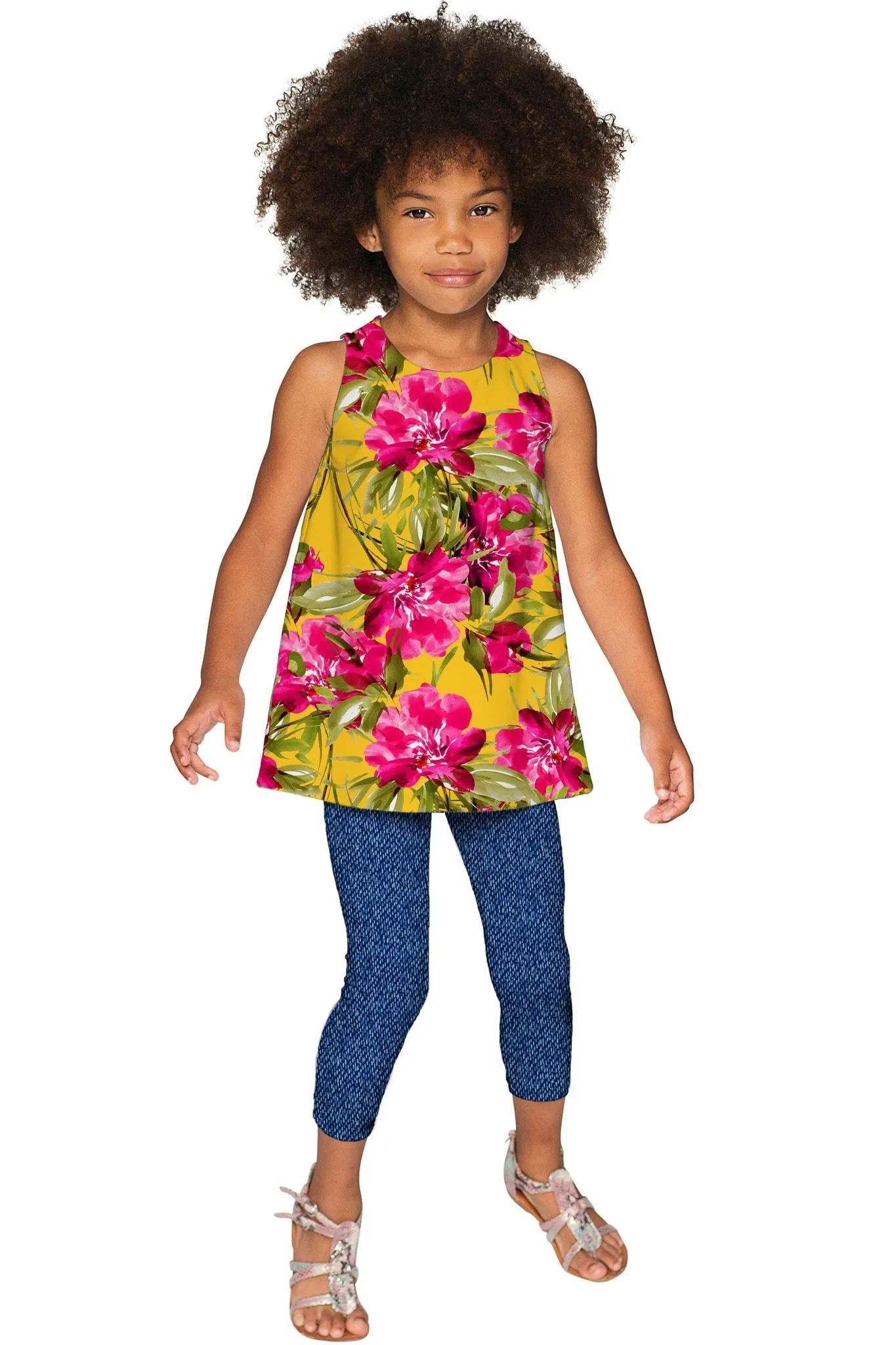 Indian Summer Emily Floral Print Sleeveless Dressy Top - Girls