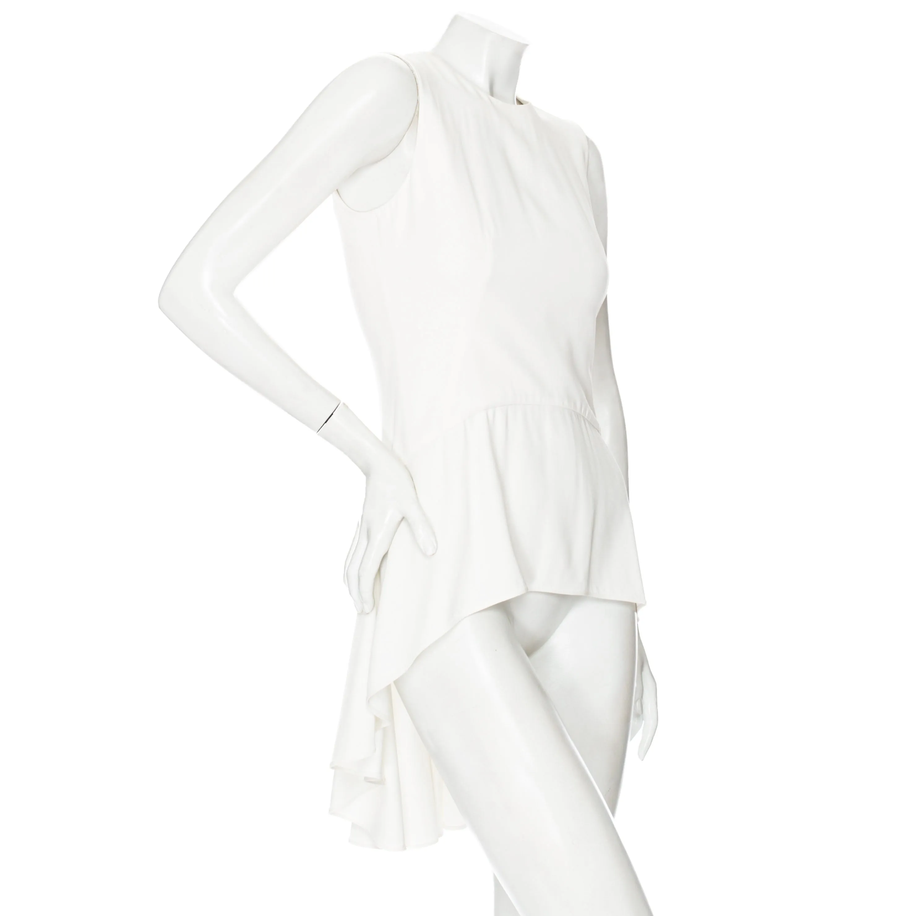 Ivory Rayon-Blend Sleeveless Ruffled Peplum Top