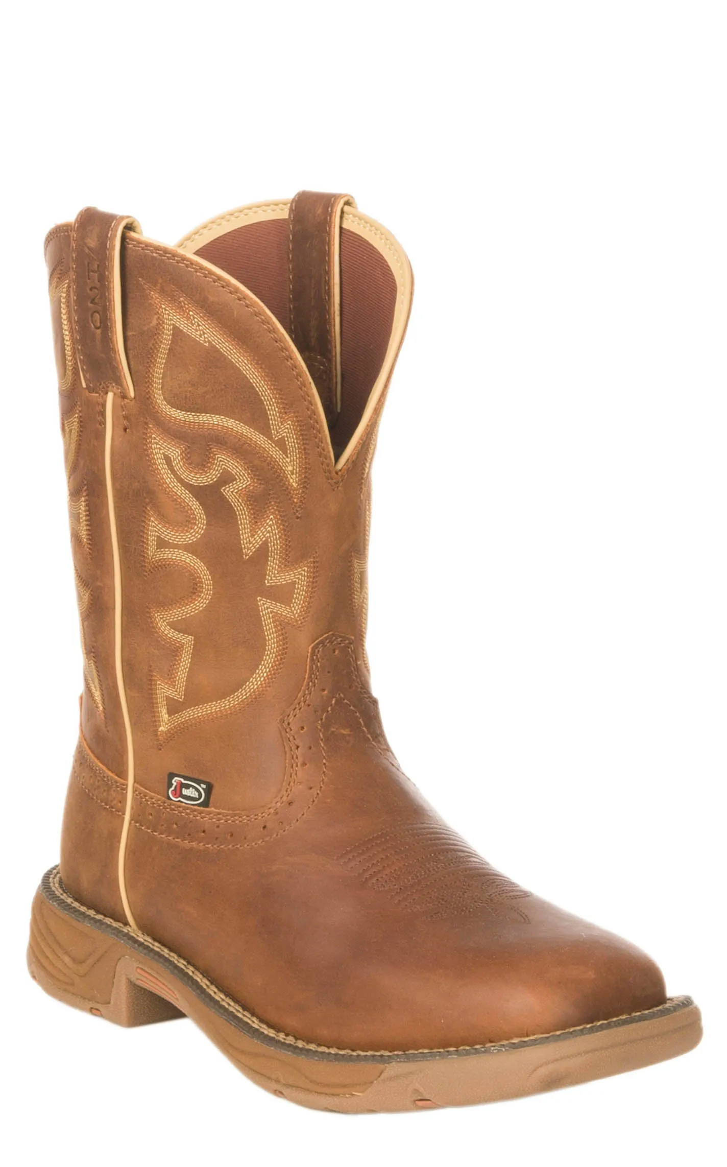 Justin Men's Rush Stampede Rustic Tan Waterproof Square Steel Toe Work Boot