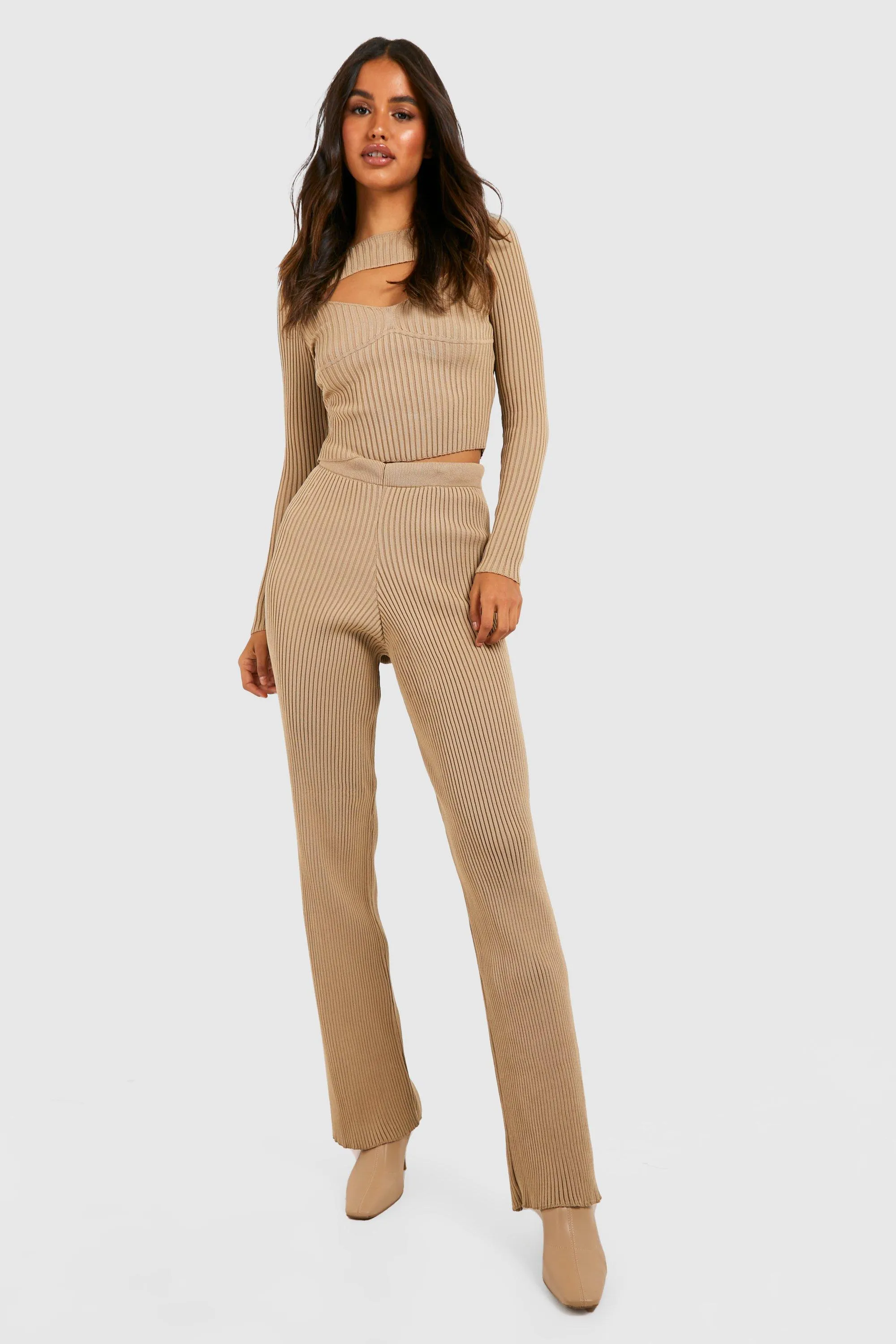 Knitted Corset And Wide Leg Pants Two-Piece