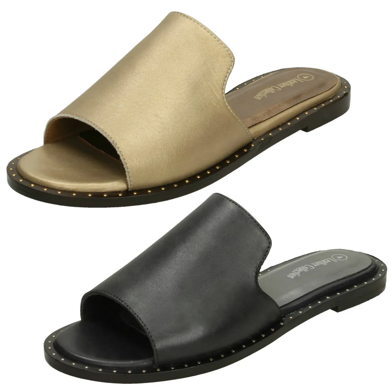 Ladies Leather Collection Flat Slipper Cut Mules F00202