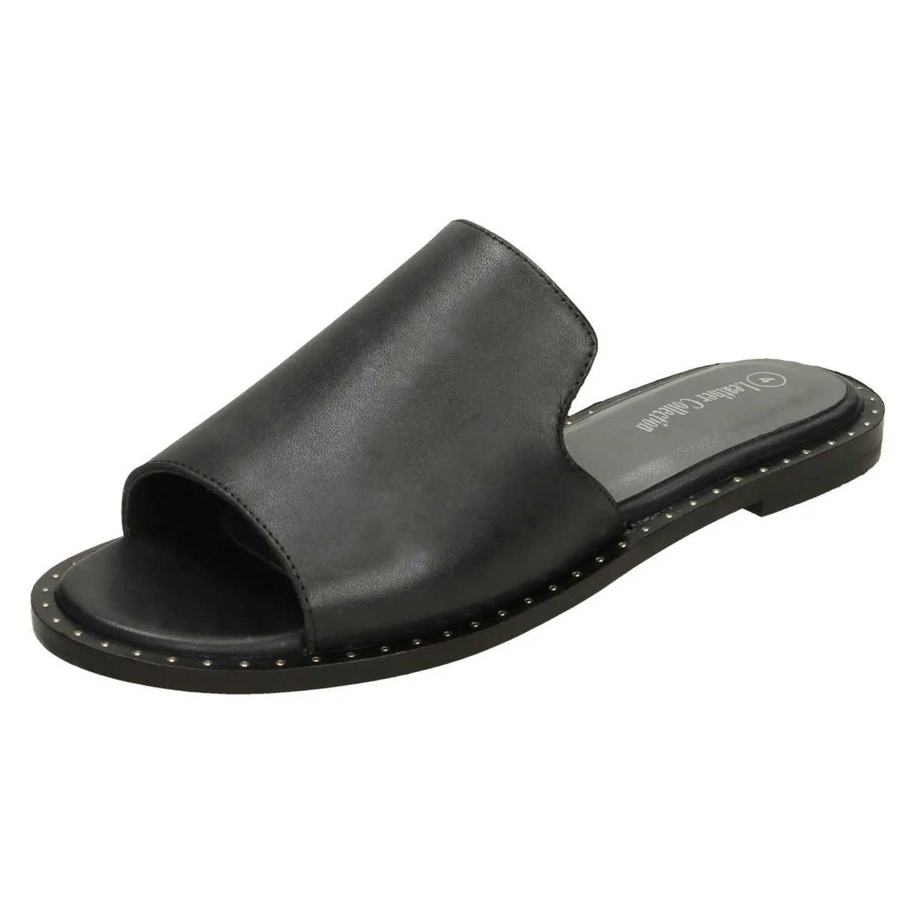 Ladies Leather Collection Flat Slipper Cut Mules F00202