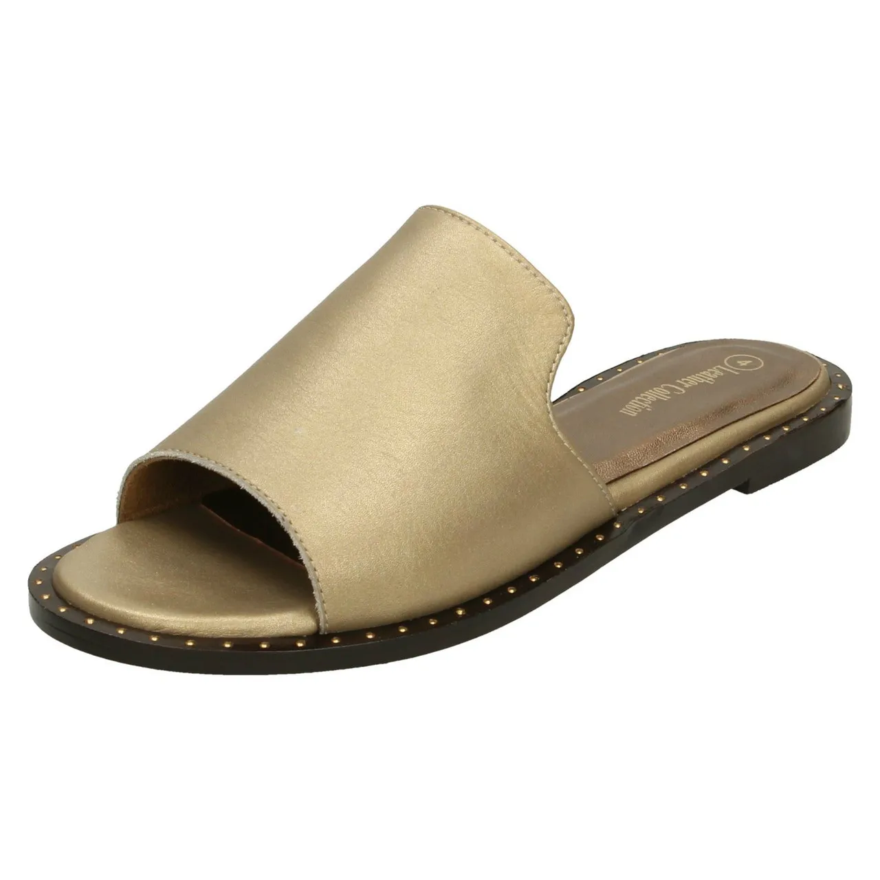 Ladies Leather Collection Flat Slipper Cut Mules F00202