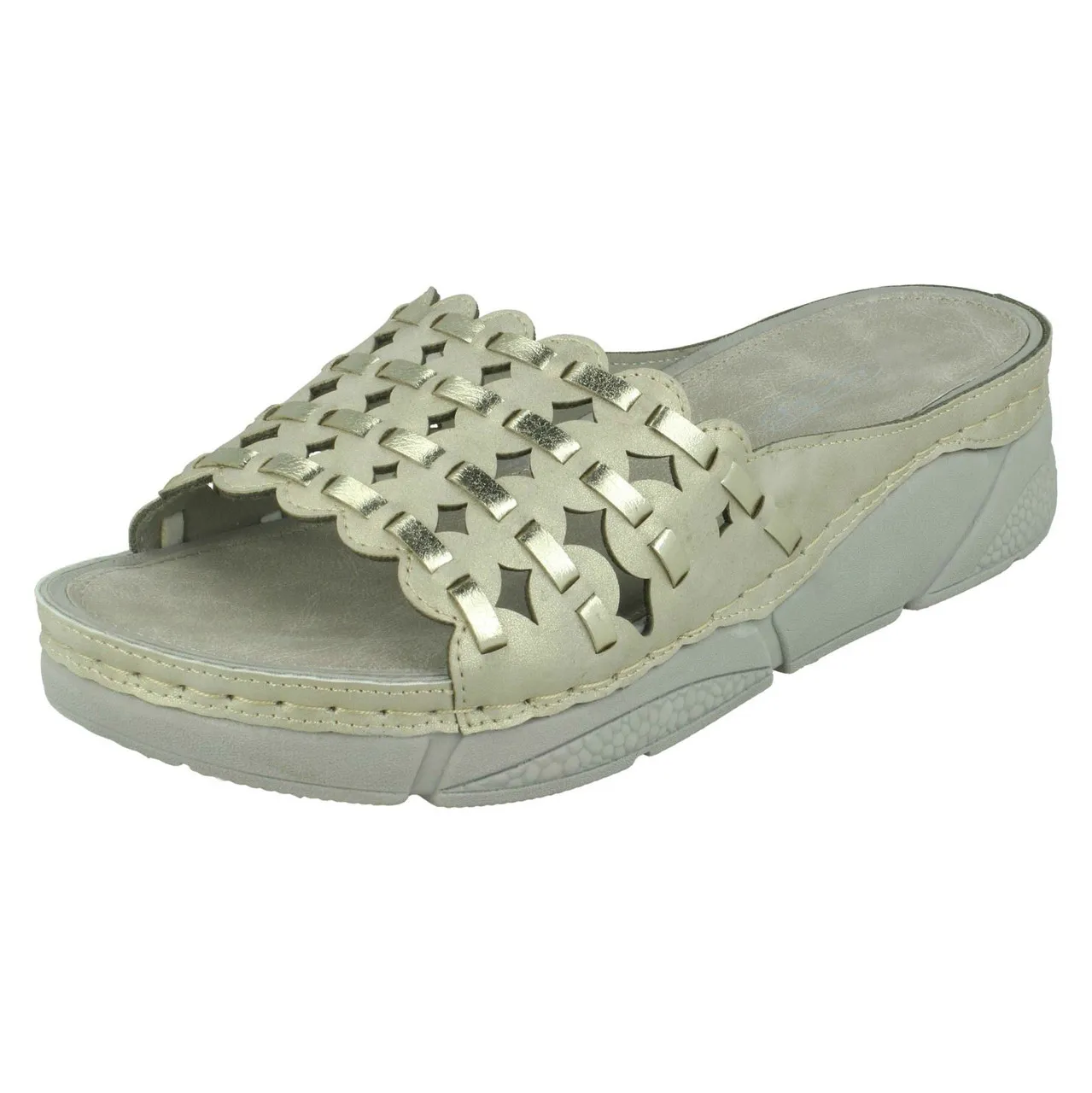 Ladies Spot On Mid Wedge Mules F1R0945