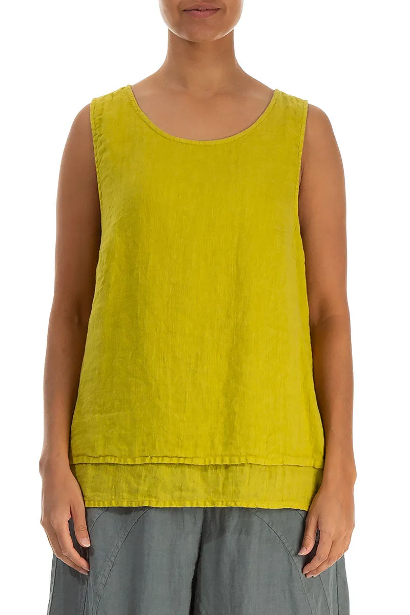 Layered Sleeveless Cyber Lime Gauze Linen Top