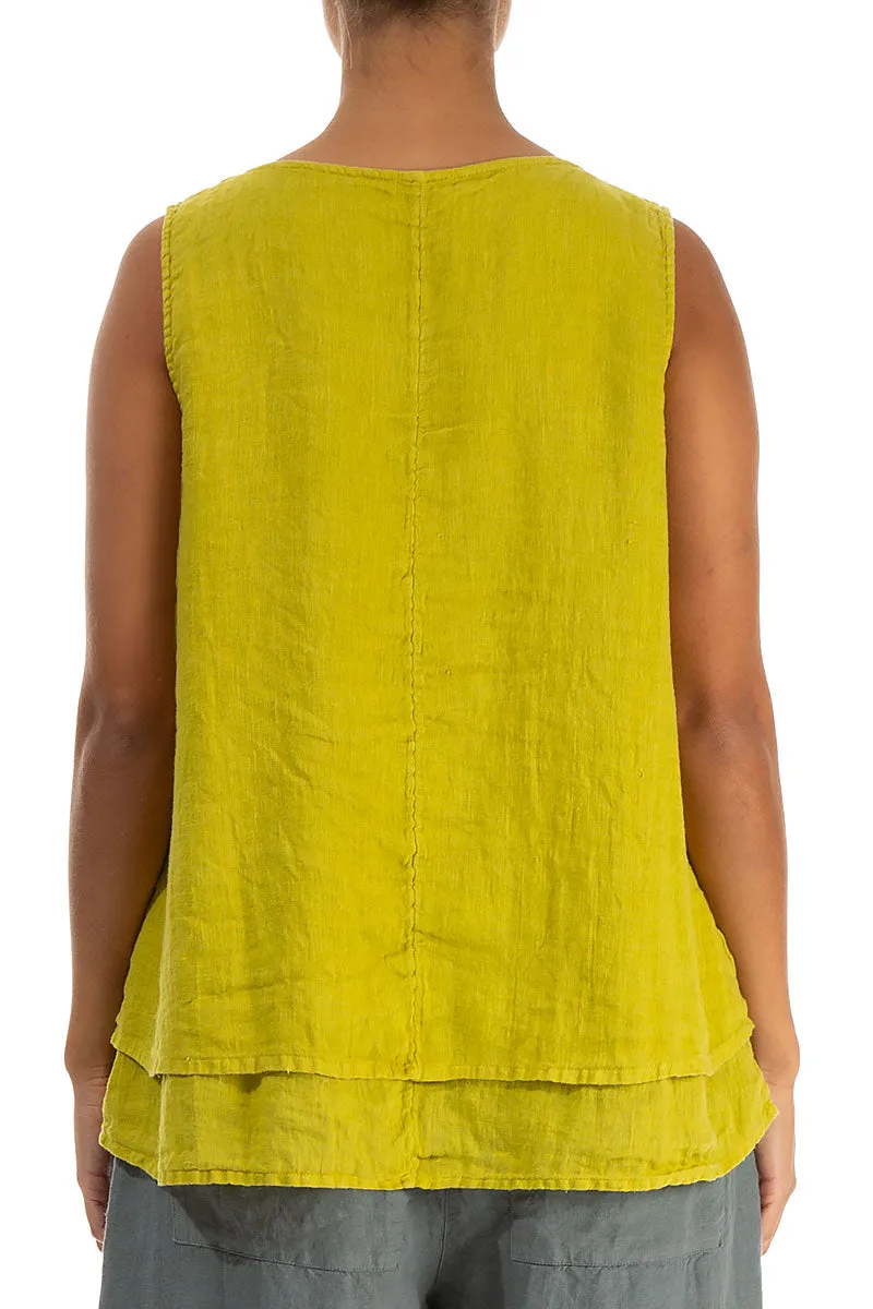 Layered Sleeveless Cyber Lime Gauze Linen Top