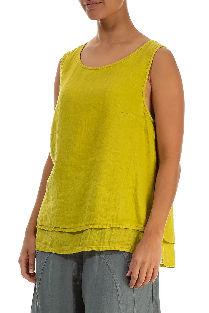 Layered Sleeveless Cyber Lime Gauze Linen Top