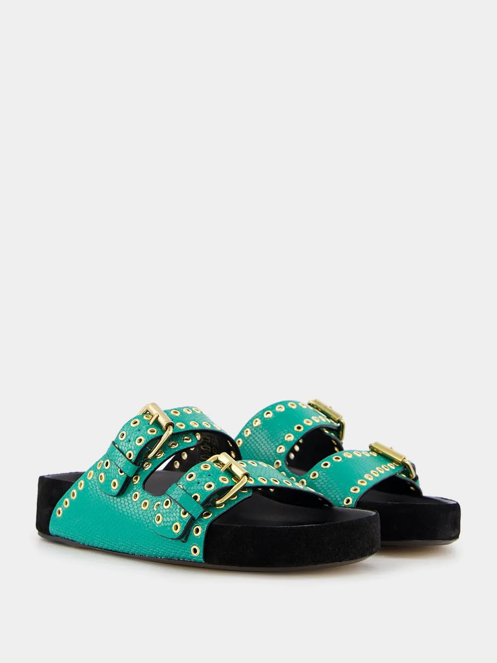 Lennyo Embellished Green Sandals