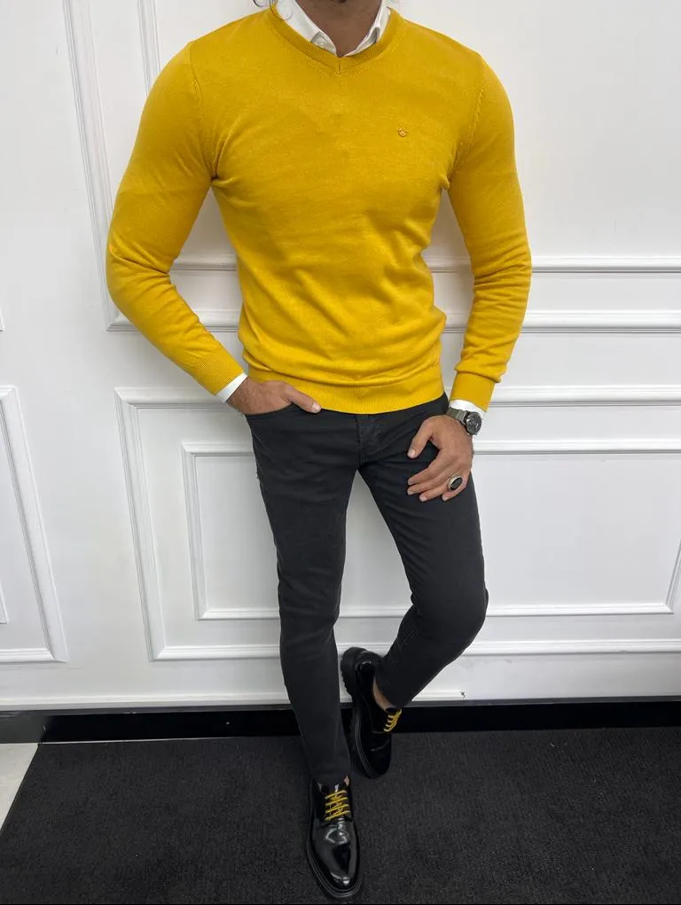 Leon Slim Fit V-Neck Yellow Sweater