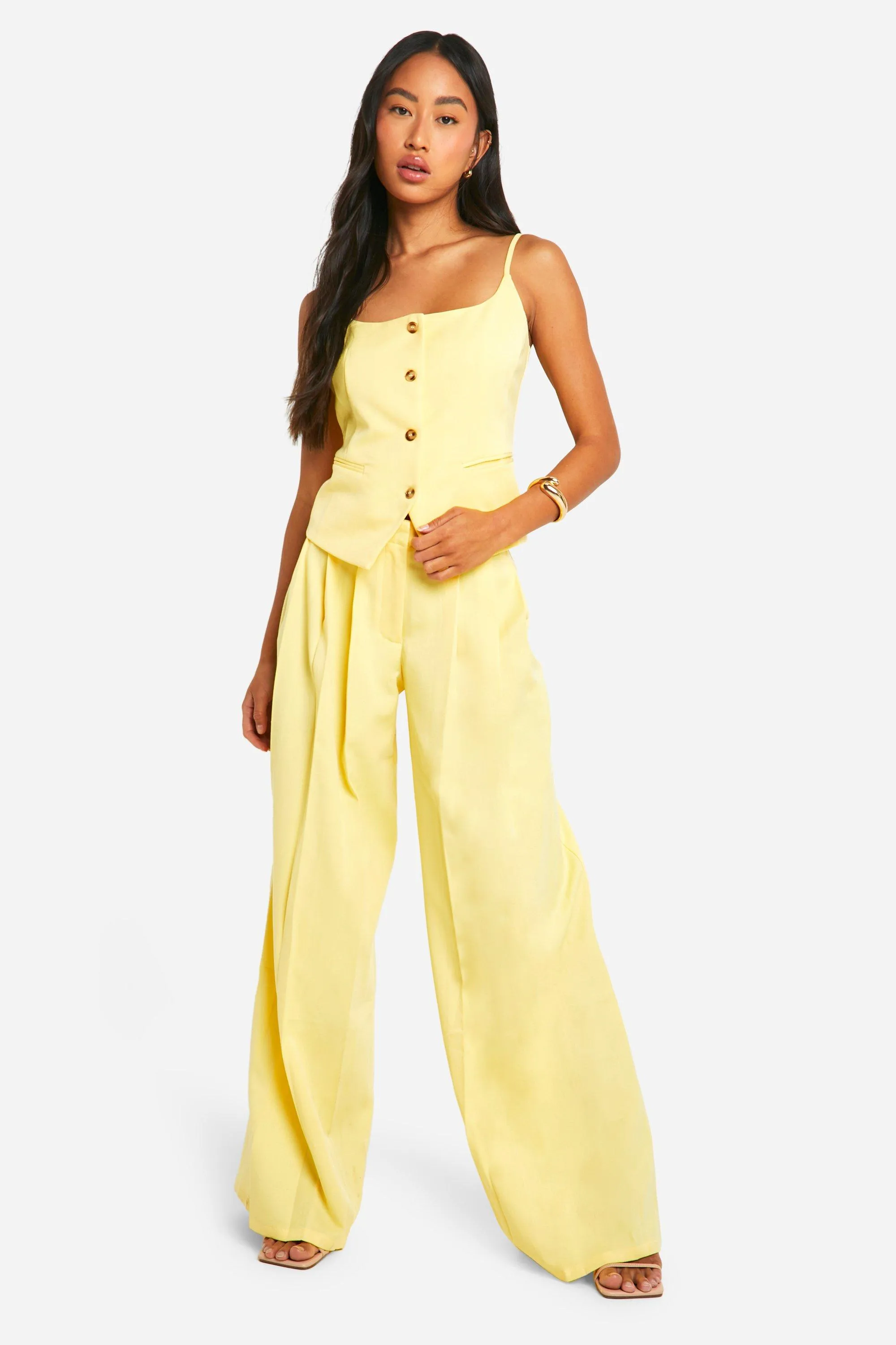 Linen Look Extreme Pleat Wide Leg Pants