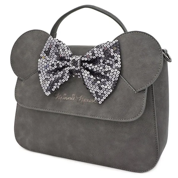 Loungefly X Disney Grey Minnie Mouse Sequin Bow Crossbody Bag