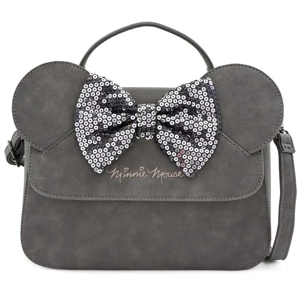 Loungefly X Disney Grey Minnie Mouse Sequin Bow Crossbody Bag