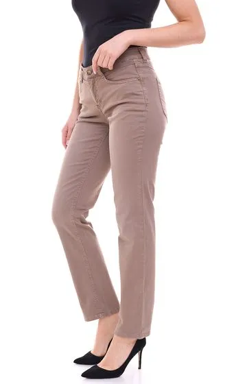 MAC Jeans Angela1 pantalone da donna in cotone con patch logo 34348365 marrone