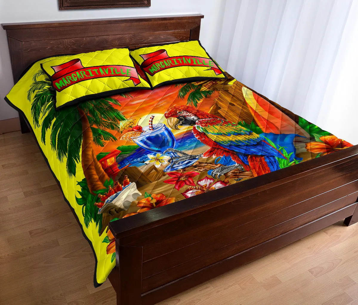 Margaritaville Sunset Yellow Parrot Quilt Set