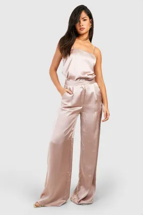 Matte Satin Metallic Pinstripe Wide Leg Pants