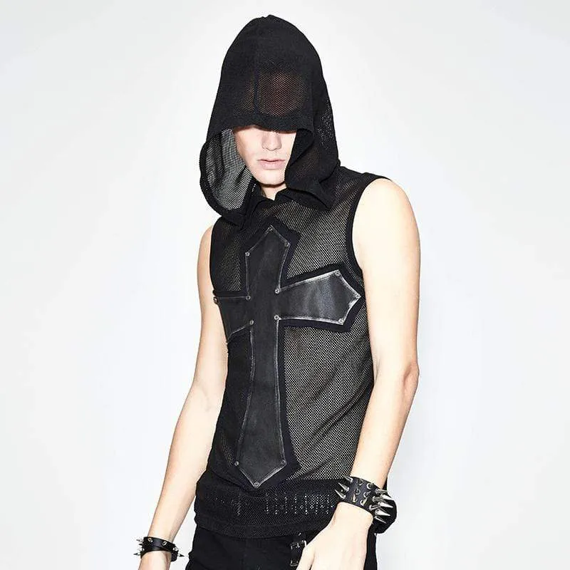 Men's Net Sleeveless Hooded Punk Top