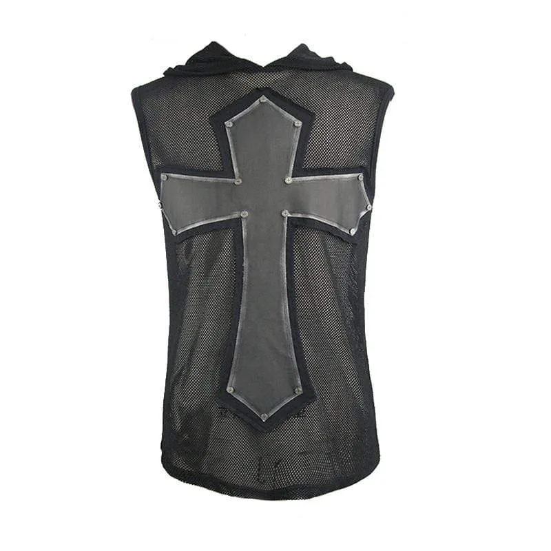 Men's Net Sleeveless Hooded Punk Top