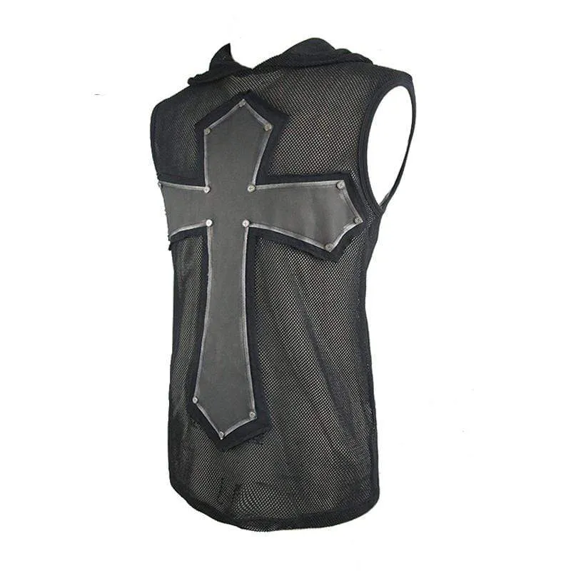 Men's Net Sleeveless Hooded Punk Top