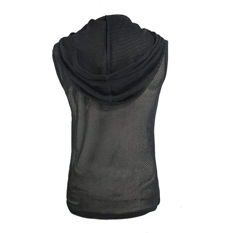 Men's Net Sleeveless Hooded Punk Top