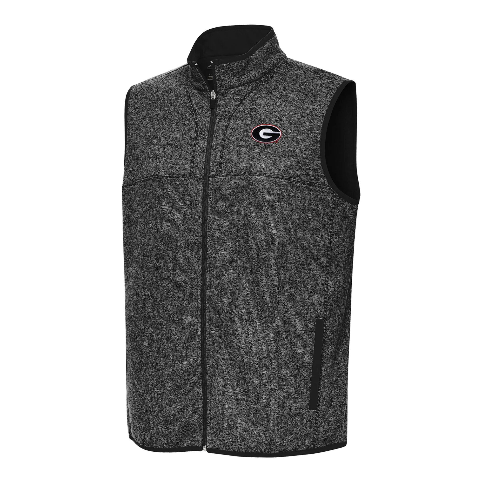 Men's Antigua Heather Black Georgia Bulldogs Fortune Full-Zip Vest