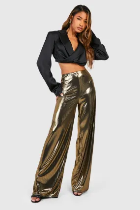 Metallic Foil High Waisted Wide Leg Pants