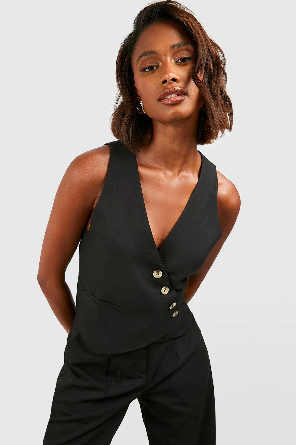 Mock Horn Asymmetric Tailored Vest