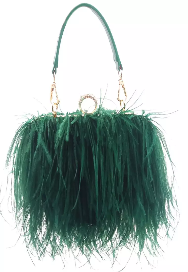 Mooclife Ostrich Feather Ring Buckle Chain Crossbody Shoulder Small Square Bag