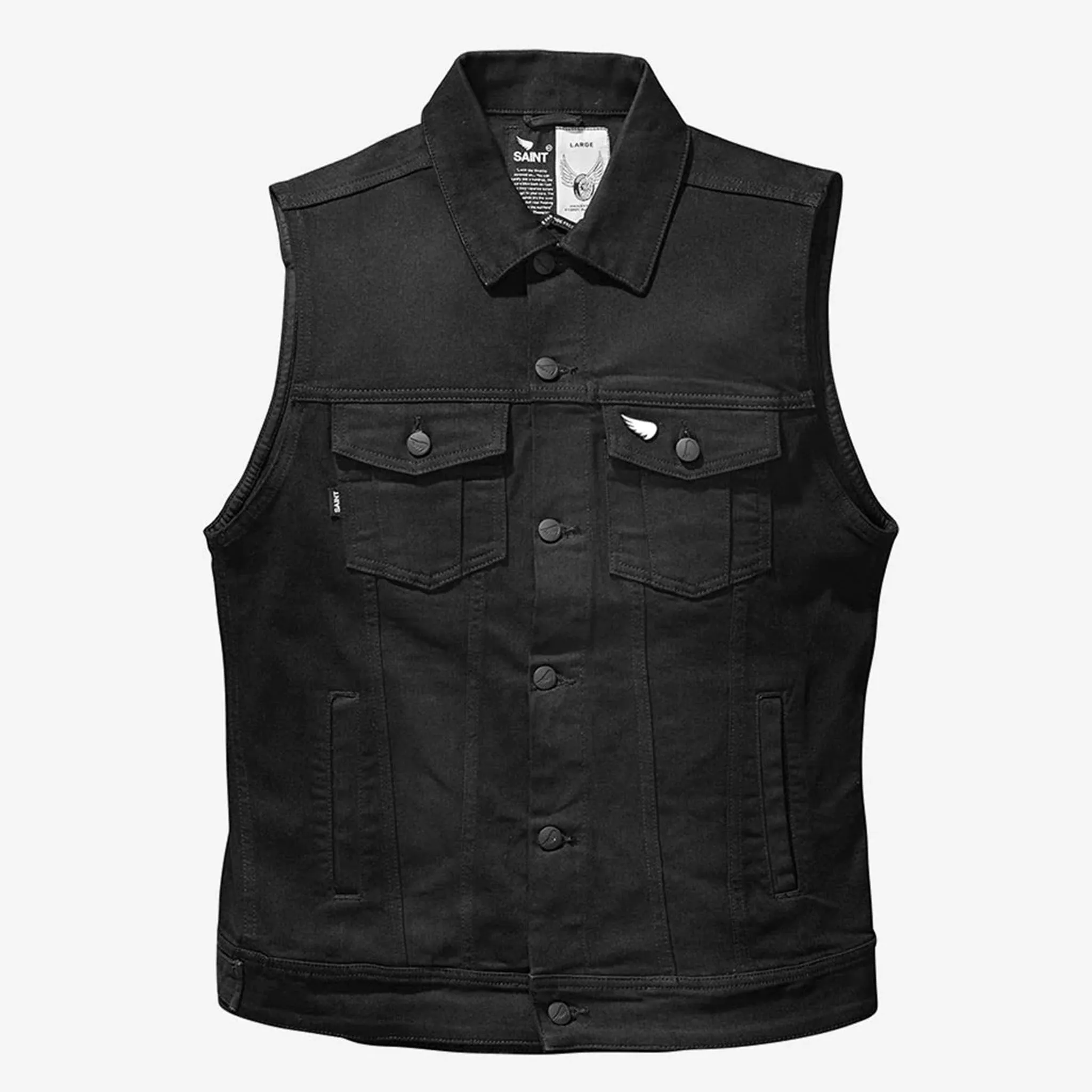 MOTO DENIM VEST - BLACK