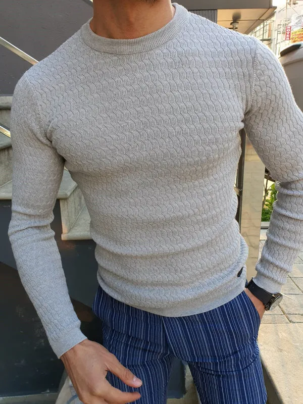 Natisk Rawlins Gray Slim Fit Crew Neck Sweater