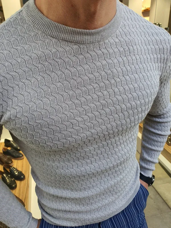 Natisk Rawlins Gray Slim Fit Crew Neck Sweater