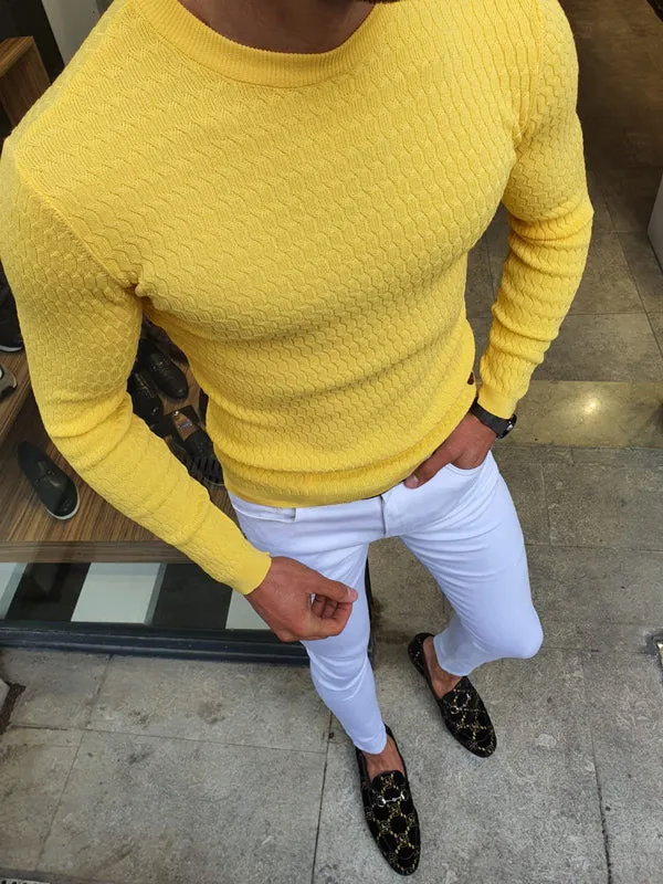 Natisk Rawlins Yellow Slim Fit Crew Neck Sweater