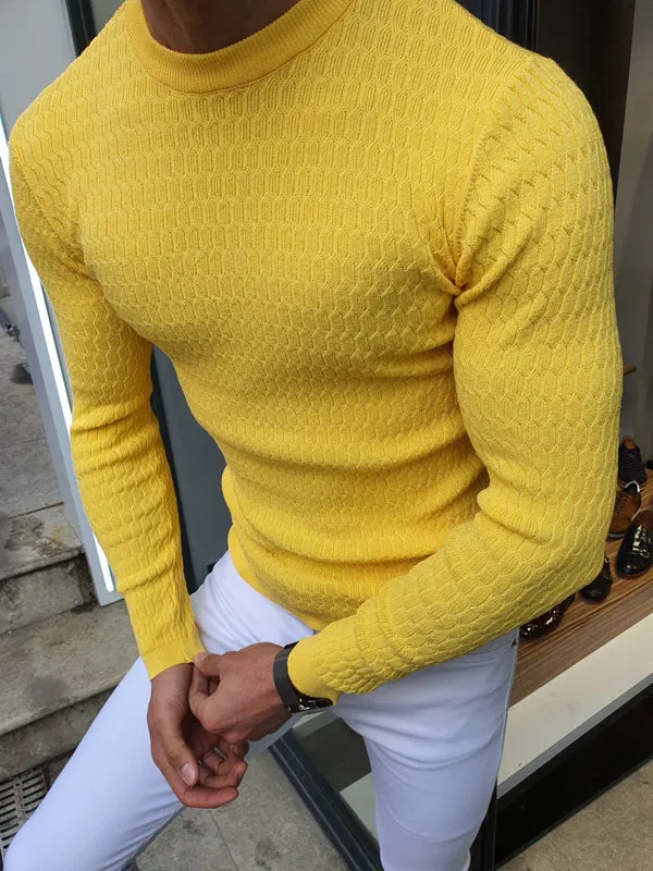 Natisk Rawlins Yellow Slim Fit Crew Neck Sweater